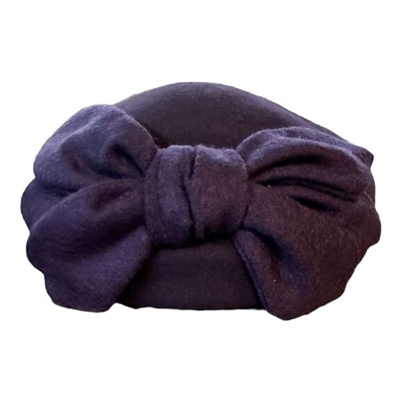 Pillbox Hat elegant 100% wool bow dark purple elegant 50’s style NEW - Picture 7 of 12
